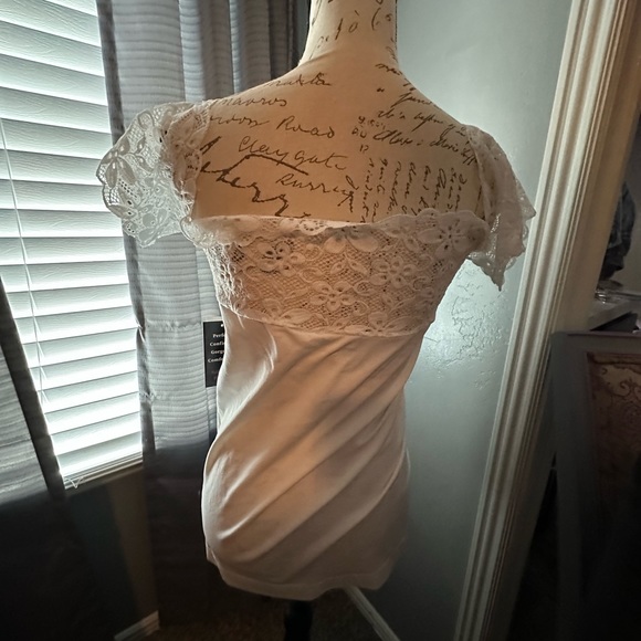 White Off the Shoulder with Lace Neckline - Picture 2 of 2